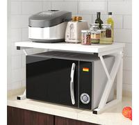 Sanery 2 Tiers Pot & Pan Rack, Baker's Rack Microwave Oven Rack, Kitchen Counter Storage Organizer, Desktop Printer Stand Fax Rack for Living Room Home Office, White