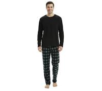 SaneShoppe Men's Thermal Fleece Pyjama Sets, Long Sleeve Nightwear Loungewear Set with Checked Trousers, Warm Winter Sleepwear for Men