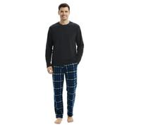 SaneShoppe Men's Thermal Fleece Pyjama Sets, Long Sleeve Nightwear Loungewear Set with Checked Trousers, Warm Winter Sleepwear for Men