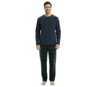 SaneShoppe Men's Thermal Fleece Pyjama Sets, Long Sleeve Nightwear Loungewear Set with Checked Trousers, Warm Winter Sleepwear for Men
