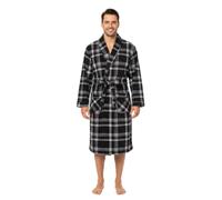 SaneShoppe Men's Warm Fleece Dressing Gown, Supersoft Cozy Long Sleeve Robes Black Check - L/XL