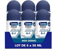 Sanex, Active Control Men's Anti-Perspirant Deodorant 6 x 50 ml | Anti-perspirant ball, powerful 72h protection, gentle non-irritating alcohol-free formula* for everyday comfort