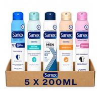 Sanex Anti-Perspirant & Deodorant Spray 200ml - 5 Pack Mixed Fragrances | Active Freshness, Men Active Control, Sensitive, Extra Control & Invisible | 5 x 200ml