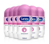 Sanex Dermo Invisible Roll-On Antiperspirant 6x50ml - antiperspirant deodorant - up to 48-hour sweat and odour protection - anti-stain protection - restores skin’s natural pH - dermatologically tested