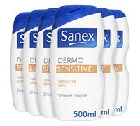 Sanex Dermo Sensitive Shower Gel 500 ml Pack of 6, Cream Body Wash for Sensitive Skin, Natural Moisture Balance (6 x 500 ml)
