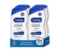 Sanex Expert Care Kids Shower Gel, Pack of 6 x 475 ml, Gel for Children, Hypoallergenic, 12H Hydration, Dermatologically Tested, Pediatrician Approved