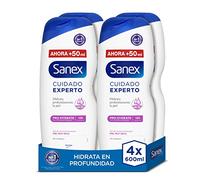 Sanex Expert Pro Hydrate Body Wash 4 x 600ml Natural Prebiotic Formula Deep Moisturises Skin 12H Moisturising 0% Sulphates for Very Dry Skin