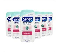 Sanex Expert Skin Health Agave Calming Shower Gel 6x450ml, Shower Gel for Sensitive Skin, Natural Prebiotic from Organic Agave, Moisturises and Soothes, 12hr Hydration, Supports Natural Skin Balance