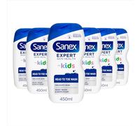Sanex Expert Skin Health Body & Hair Kids Shower Gel 6 X 450ml - Gently Cleanses Delicate Skin - 12 Hour Hydration - Paediatrician Approved - Prebiotic & Postbiotic Complex - Dermatologically Tested