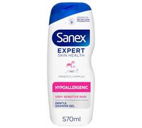 Sanex Expert Skin Health Hypoallergenic Shower Gel l 570ml, for Very Sensitive Skin, Sensitive Shower Gel, 12 Hour Hydration, Prebiotic & Postbiotic Complex, Dermatologically Tested, 0% Sulphates**