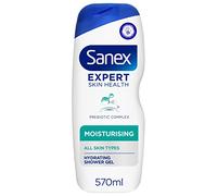 Sanex Expert Skin Health Moisturising Shower gel 570ml - body wash for men & women - gently cleanses - hydrates & softens skin - 12h hydration - advanced prebiotic complex formula - vegan