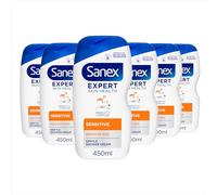 Sanex Body Wash, Expert Skin Health, Sensitive Shower Gel, Dermatologist Tested Gentle for Sensitive Skin, Multipack, 6 Pack, 450ml Bottles