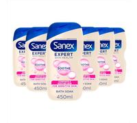 Sanex Expert Skin Health Soothing Bath Soak 450ml 6 Pack - bath soak men and women - bath foam - advanced prebiotic formula-comforts sensitive skin-supports good skin bacteria-dermatologically tested