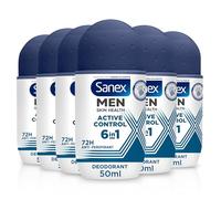 Sanex Men Active Control Antiperspirant Roll-On Deodorant 6 x 50 ml, 72 Hour Sweat Protection, Anti-Odour, Long-Lasting Dryness, Freshness, Gentle on Skin, Antibacterial, 0% Alcohol