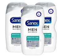 Sanex Men Skin Health Sensitive Care Shower Gel 400ml, 6-in-1 Formula, 400ml, Pack of 3 | Body Wash, Face Wash, Shave, Shampoo, Conditioner & Moisturiser | For Sensitive Skin Types