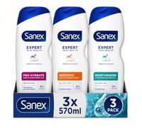 Sanex Shower Gel & Shower Cream Bundle 570ml - 3 x 570ml Mix Pack | Moisturising, Sensitive & Pro Hydrate | Everyday Body Wash Collection