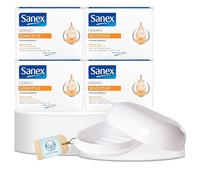 Sanex Soap Sensitive Skin Bar 90g (4 Pack) with Soap Tray and lid - Gentle Hand Soaps & Bars - Natural Soaps for Face & Body - Anti-bacterial Original bars - Fragrance Free for Sensitive Skin