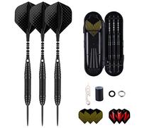 sanfeng Professional 3 Pack 22 Grams Steel Tip Darts Set With Black Aluminum Shafts 9pcs Standard Flights + 50pcs Rubber O-Rings + 12pcs Spring Rings + 1pcs Dart Sharpener Tool