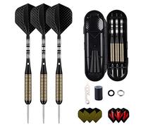 sanfeng Professional 3 Pack 27 Grams Steel Tip Darts Set With Brass Barrel, Black Aluminum Shafts 9pcs Standard Flights + 50pcs Rubber O-Rings + 12pcs Spring Rings + 1pcs Dart Sharpener Tool