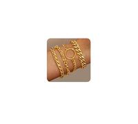 Sanfenly Gold Bracelets for Women Waterproof, 14K Gold Bracelet Stack Non Tarnish Link Bracelets Set Women's Layered Cable Chain Cuban Paperclip Snake Rope Chain Bracelet, adjustable, Metal, Cubic