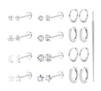 Sanfenly Push in Stud Earrings, 16G 18G 20G Flat Back Earrings,Hypoallergenic Threadless Flat Back Earrings Studs 316L Surgical Steel Cartilage Earrings for Women, 18G（1.2MM)-Butterfly&CZ, Stainless