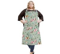 SANFERGE Canvas Plus Size Apron for Women with 2 Pockets, 39 x 38 Inch Extra Large XXL Aprons, Green Rose, 100 cm x 97 cm