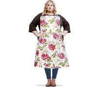 SANFERGE Canvas Plus Size Apron for Women with 2 Pockets, 39 x 38 Inch Extra Large XXL Aprons, Red-rose, 39 X 38 inch