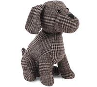 SANFERGE Decorative Animal Door Stopper, Plaid Dog, 1-Piece, Floor Mount, Polyester Cotton, Heavy Wall Protector