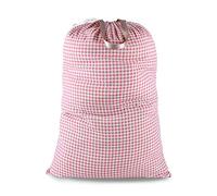 SANFERGE Extra Large Laundry Bag with Drawstring and Handle, Heavy Duty Travel Dirty Clothes Bag for Laundromat and Household, Durable Rip-Stop Laundry Hamper Liner, 28 x 40 Inch, Check Pink