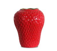 SANFERGE Strawberry Ceramic Flower Vase, Giant Decorative Cute Fruit Ornament Vase for Flower Arrangement, Unique for Modern Vintage Home Kitchen Office Decor Centerpiece, Large Red