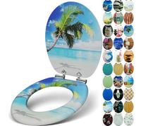 Sanfino® Premium Toilet Seat with Soft Close - Wooden Toilet Lid, Lots of Colourful and Decorative Designs, high Seating Comfort, Easy to Install Including Instructions - Palm