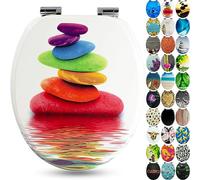 Sanfino® Premium Toilet Seat with Soft Close - Wooden Toilet Lid, Lots of Colourful and Decorative Designs, high Seating Comfort, Easy to Install Including Instructions - "Rainbow Stone"