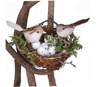 Sanfiyya Bird Nest Decor, Artificial Bird Nest Store Decor, Realistic Plastic Rattan Houses with 2 Birds and 5 Eggs for Garden Yard Home Easter / 6.3 Inch