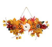Sanfiyya Farmhouse Halloween Sign, Pumpkin Berries Maple Leaf Front Door Wreath, 26" Autumn Harvest Welcome Decor with Maple Leaves for Thanksgiving