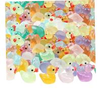 Sanfiyya Glow in the Dark Mini Ducks, 60Pcs Resin Decorative Ducks, Micro Landscape Party Favors & Craft Supplies for Dollhouse, Garden DIY