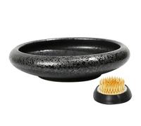 Sanfiyya Ikebana Flower Vase, Ceramic Wide-Opening Bowl with Flower Frog, Retro Japanese-Style Home Decor (Small, Black Glaze)