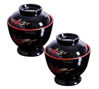 Sanfiyya Miso Soup Bowls, 2-Pack Plastic Japanese Bowls with Lids, 3.7" Microwave-Safe Korean Kitchenware