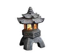 Sanfiyya Solar Pagoda Garden Statue, Japanese Style Resin Outdoor Decor with Solar LED Lights, Waterproof UV-Resistant Ornament for Patio Yard Landscape(Style 1)