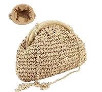 Sanfiyya Straw Purse, Cloud Dumpling Pouch, Women Straw Crossbody Shoulder Handbag for Party Wedding Summer Beach(Beige)