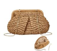 Sanfiyya Straw Purse, Cloud Dumpling Pouch, Women Straw Crossbody Shoulder Handbag for Party Wedding Summer Beach(Khaki)