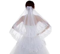 Sanfly 2-tier White Wedding Veil Lace Bridal Veils Soft Bridal Tulle Wedding Veil with Comb Hair Accessories for Party Show