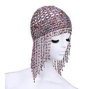 Sanfly Exotic Beaded Rhinestone Tassel Cap Beaded Headpiece Bohemia Chain Jewelry Belly Dance Egyptian Cleopatra Hair Accessories