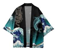 Sanfly Japanese Kimono Cardigan,3d Print Pattern Coat Wave Carp Japanese Robes Traditional Haori Cardigan Beach Clothing for Men Women