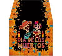 Sanfly Mexican Day of the Dead Table Runner Mexico Dia De Los Muertos Sugar Skull Table Cover for Dining Room Kitchen Home Fireplace