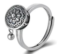 Sanfly Silver Color Buddhist Ring for Women Tibetan Prayer Wheel Ring Ring Women Ring Relieving Stress