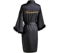 Sanfly Wedding Bride Bridesmaid Robe Satin Kimono Intimate Lady Sexy Feather Sleeve Bathrobe Nightgown Short Sleepwear Onesize