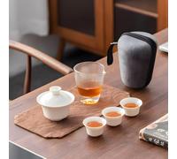 Sanfoelek Ceramic Travel Gaiwan Kungfu Tea Set,Chinese Suet Jade White Porcelain Tea Bowl Set with Mat and Infuser,Portable for Home Business Outdoor Hotel
