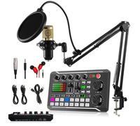 Sanfoelek Podcast Microphone Bundle, BM-800 Condenser Mic with F998 Live Sound Card Kit, Podcast Equipment Bundle with Voice Cer and Mixer Functions for PC Smartphone Studio and Broadcas