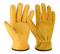 Sanfoelek Work Gloves for Men and Women Cowhide Gloves with Elastic Cuff Winter Warm Gloves for Wood Cutting Construction Truck Driving Gardening Yard Working (Yellow, M)