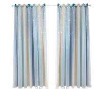 Sanfoelek2pc Curtain Simple Gradient Hollow-out Star Pattern Double Layer Blackout Bedroom Living Room Insulation Curtain
